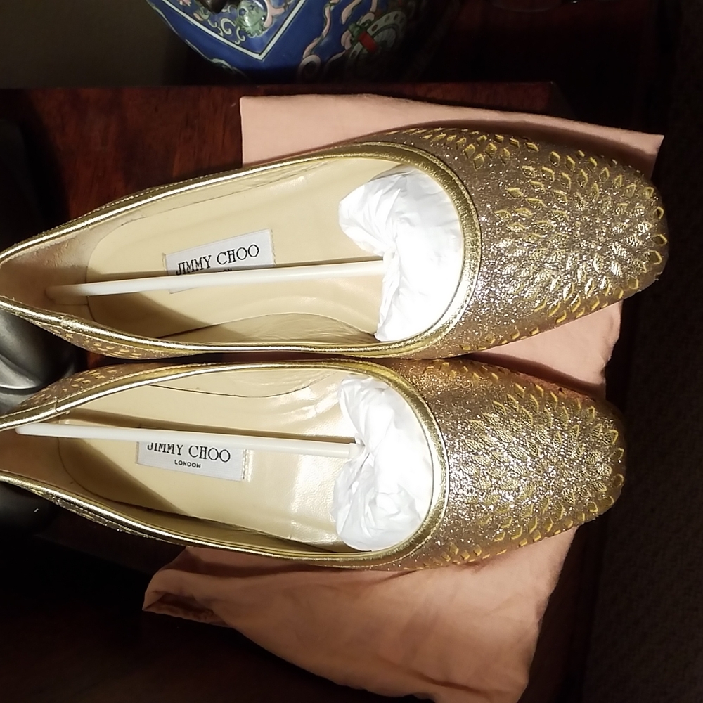 JIMMY CHOO Golden Leather Flats